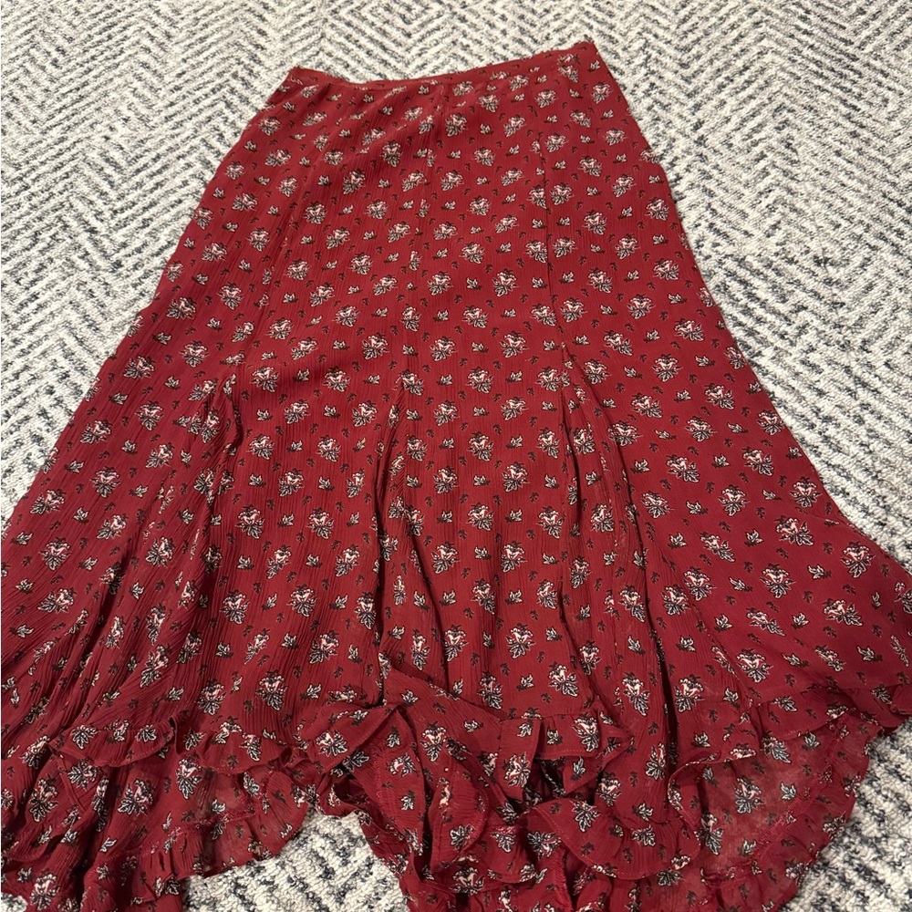 PAIGE Burgundy Floral skirt 2 - Picture 2 of 2